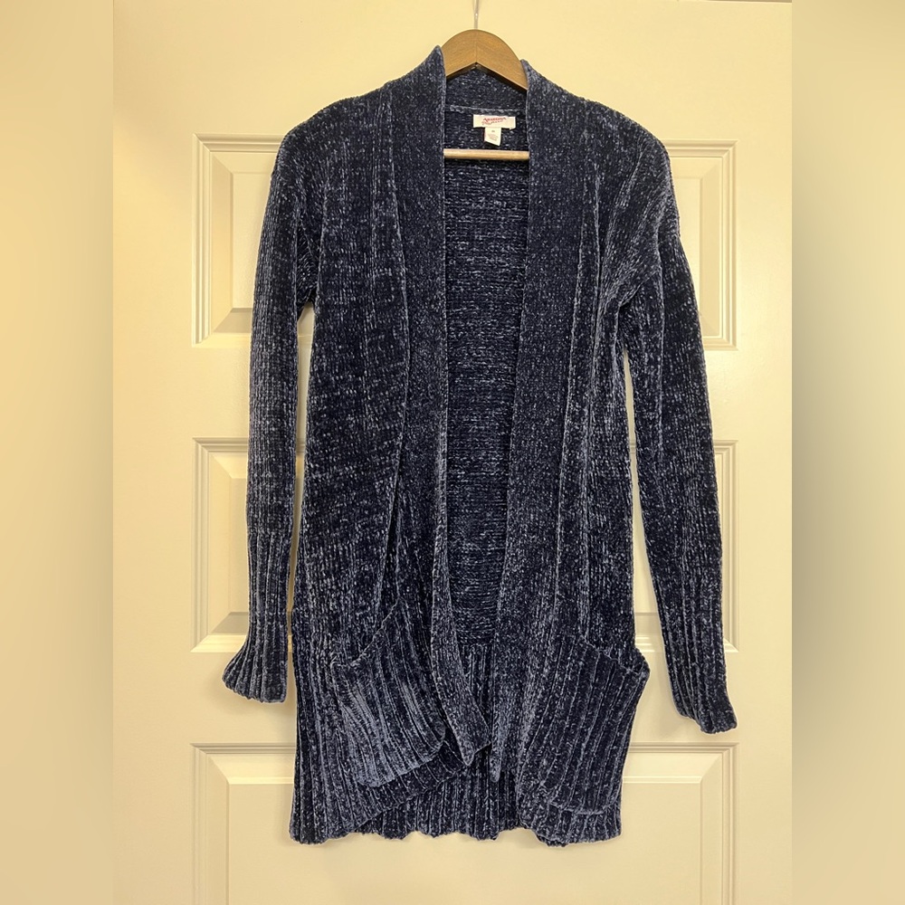Women's Blue Cardigan Sweater Chunky Knit Pockets SUPER SOFT super comfortable